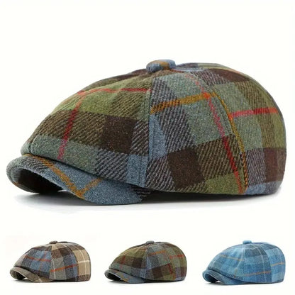 Béret Gavroche en mélange de laine à carreaux | AUXERRE